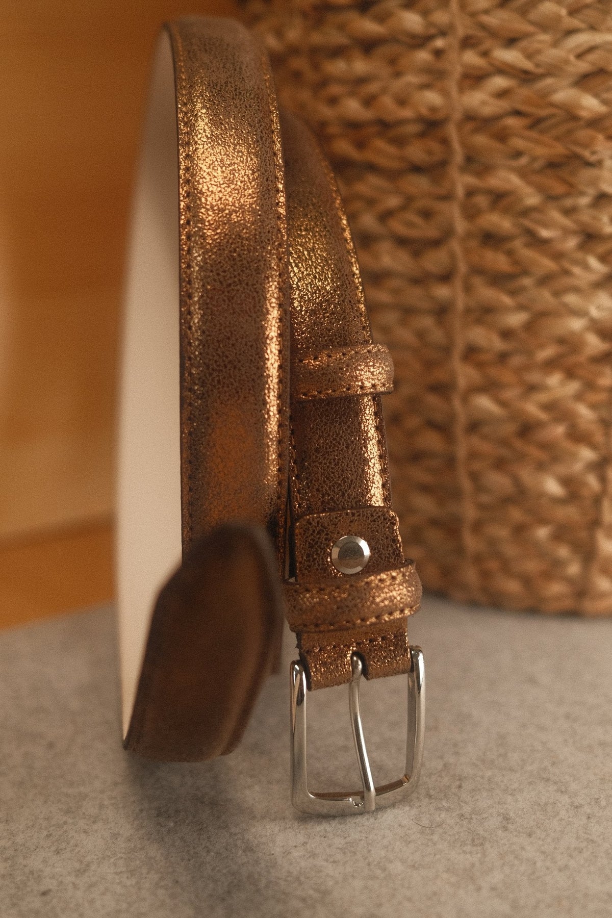 Ceinture femme cuir métallisé bronze fine 25 mm – vue 2