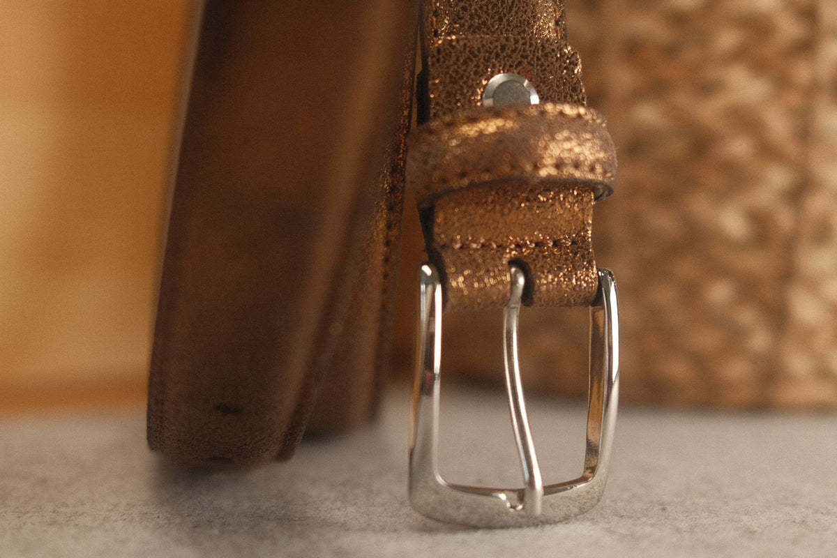 Ceinture femme cuir métallisé bronze fine 25 mm – vue 3
