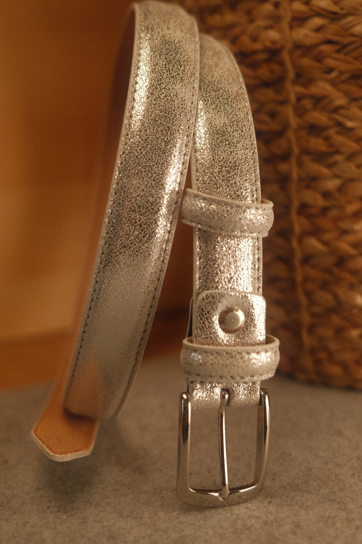 Ceinture femme cuir métallisé argenté fine 25 mm – vue 3