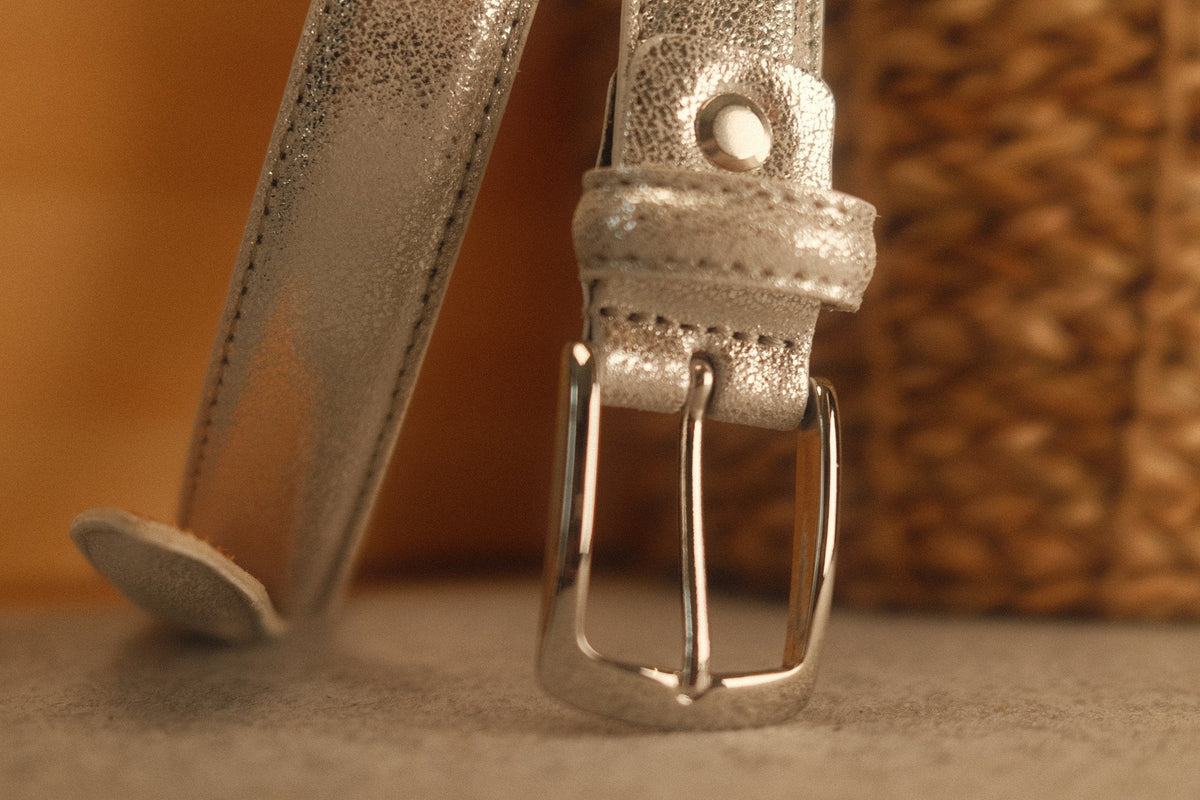 Ceinture femme cuir métallisé argenté fine 25 mm – vue 2