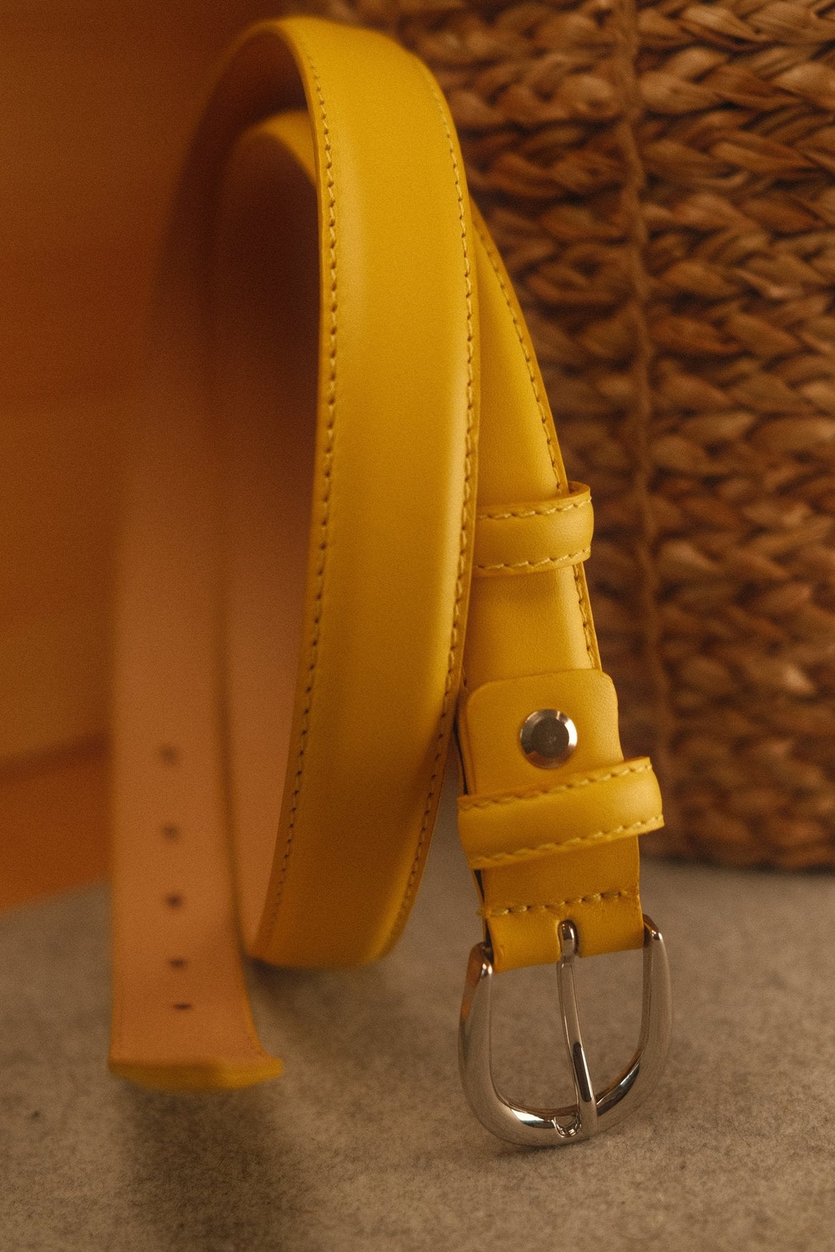 Ceinture femme cuir jaune boucle ronde fine 25 mm – vue 2