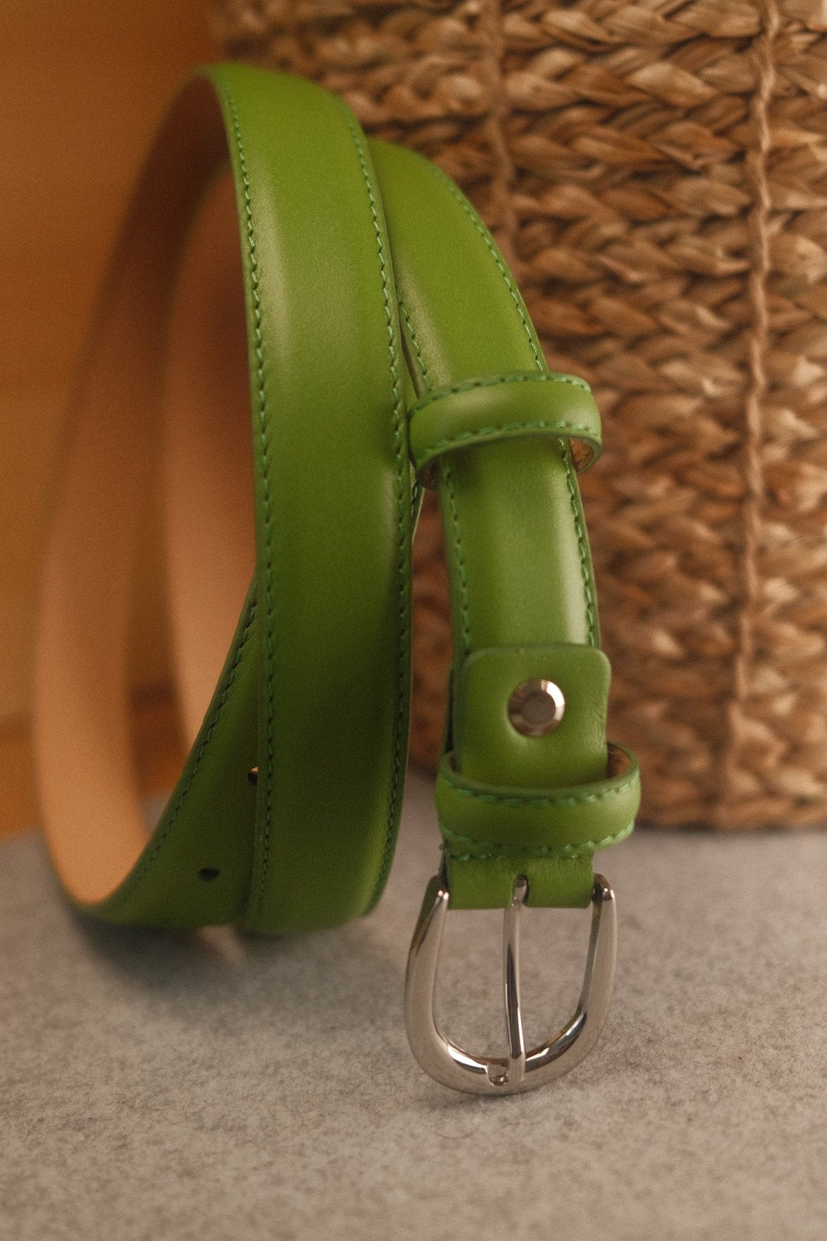 Ceinture femme cuir vert pomme boucle ronde fine 25 mm – vue 2