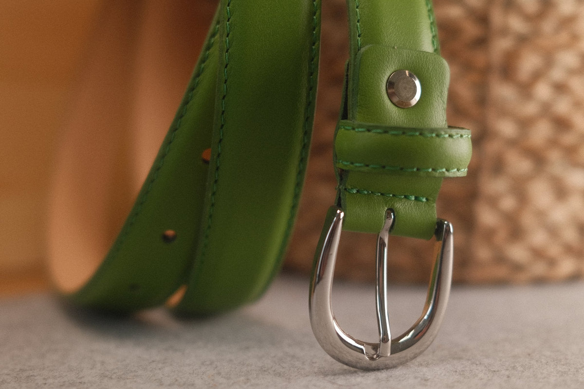 Ceinture femme cuir vert pomme boucle ronde fine 25 mm – vue 3