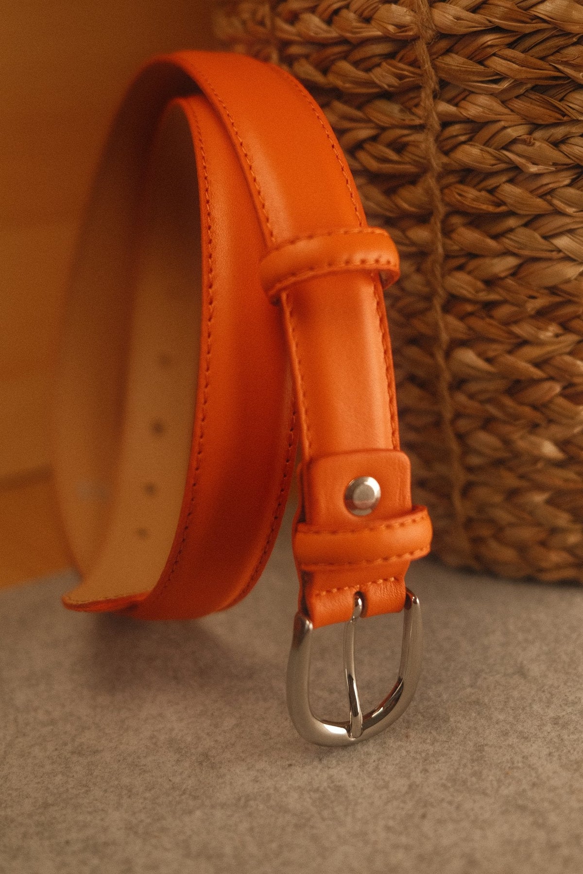Ceinture femme cuir orange boucle ronde fine 25 mm – vue 2