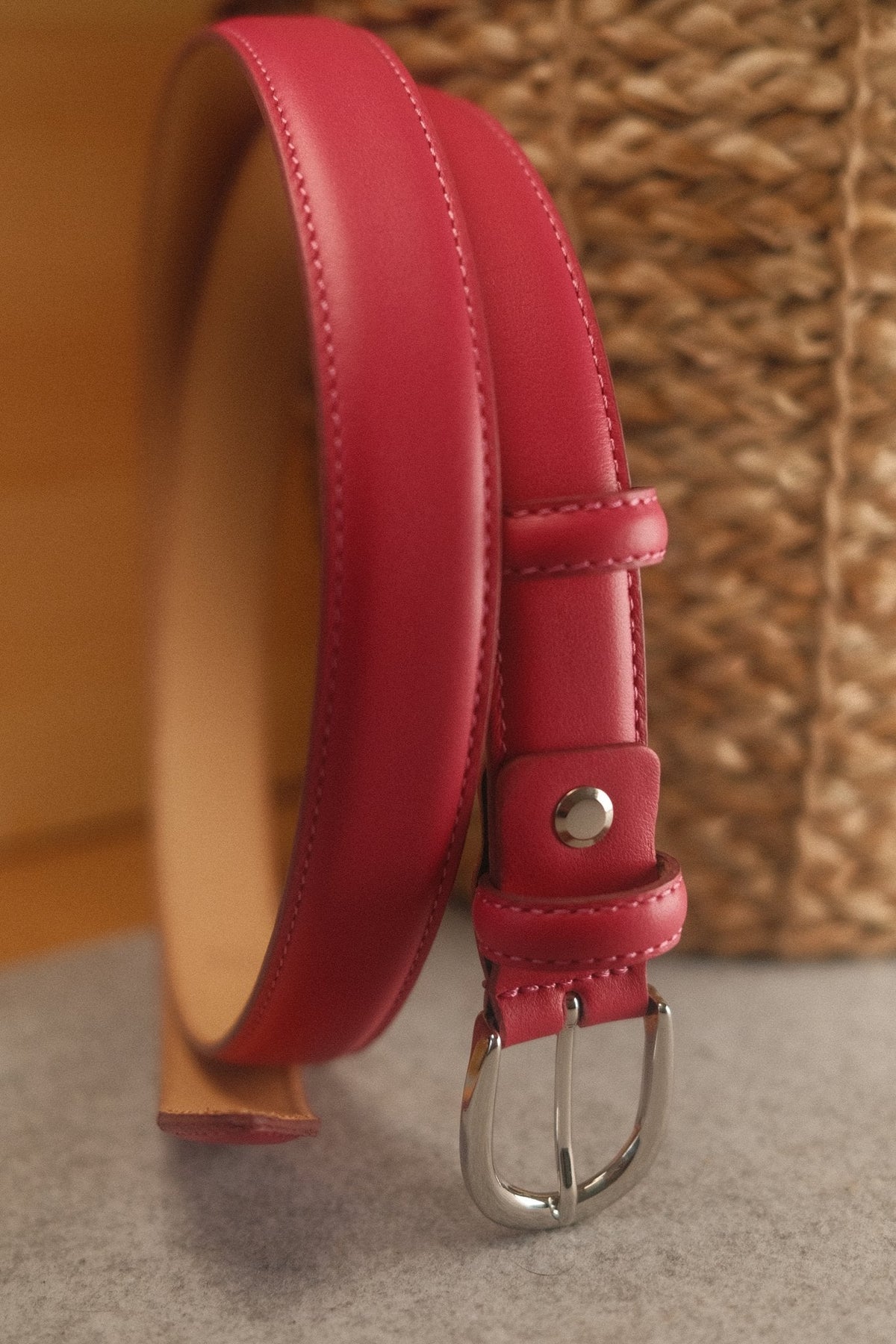 Ceinture femme cuir fuschia boucle ronde fine 25 mm – vue 2