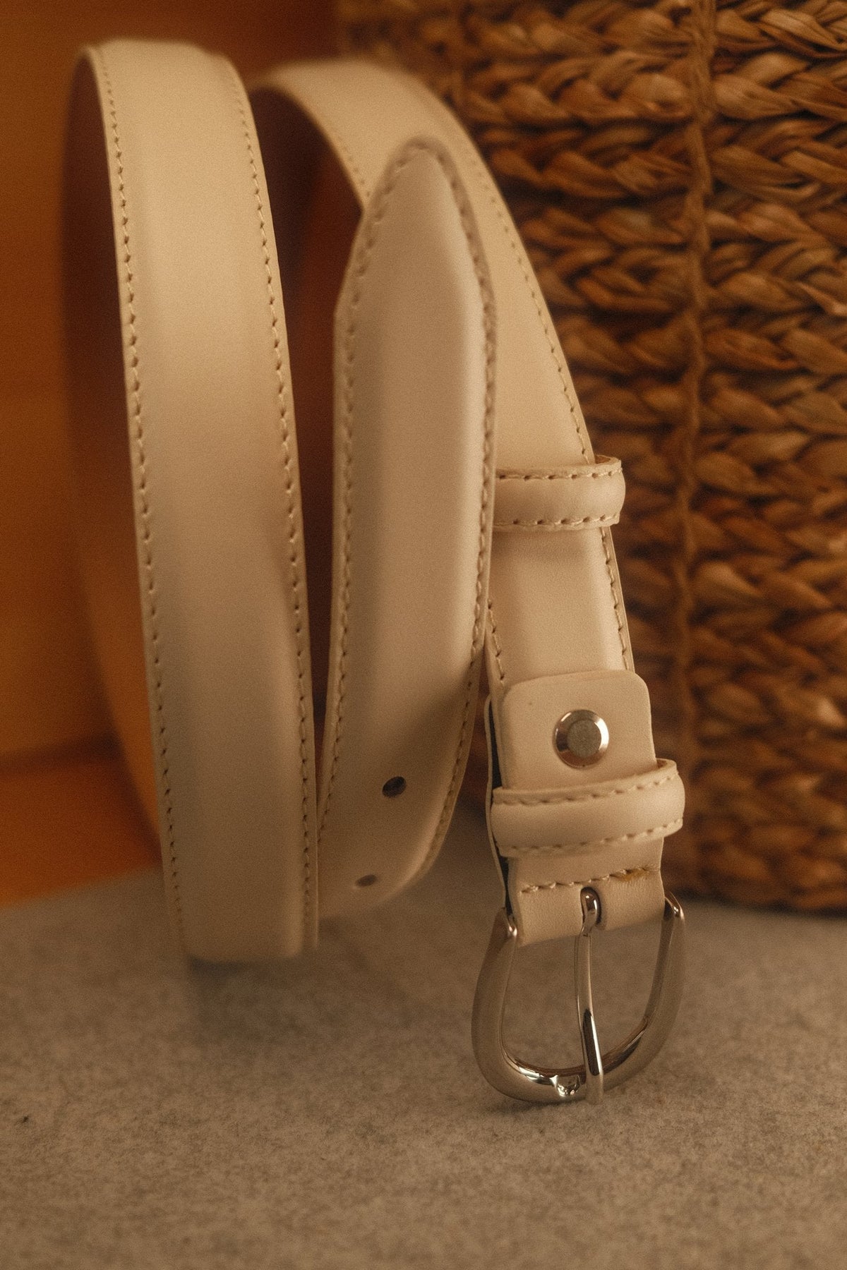 Ceinture femme cuir blanc cassé boucle ronde fine 25 mm – vue 2