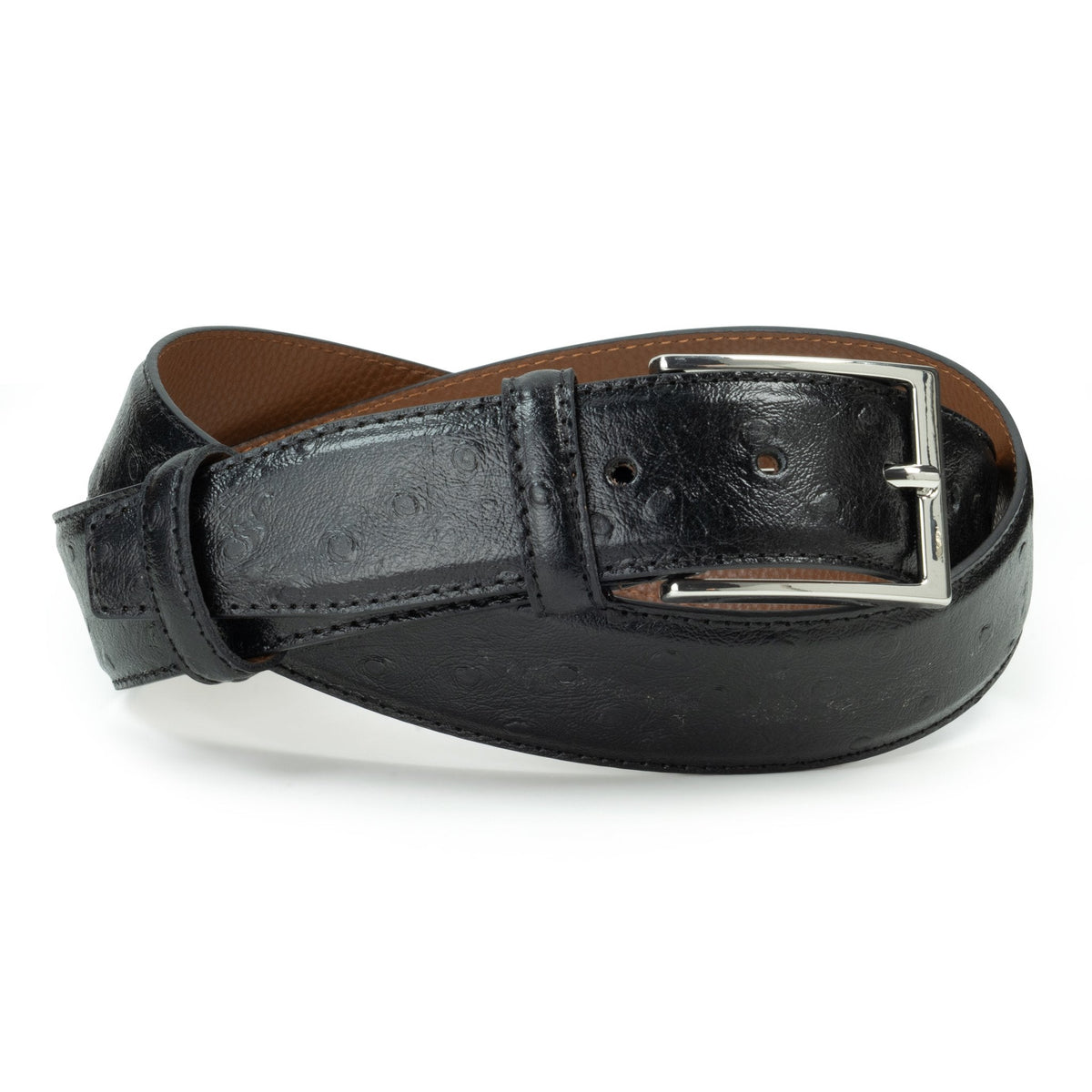 Ceinture en cuir noir façon autruche 35 mm
