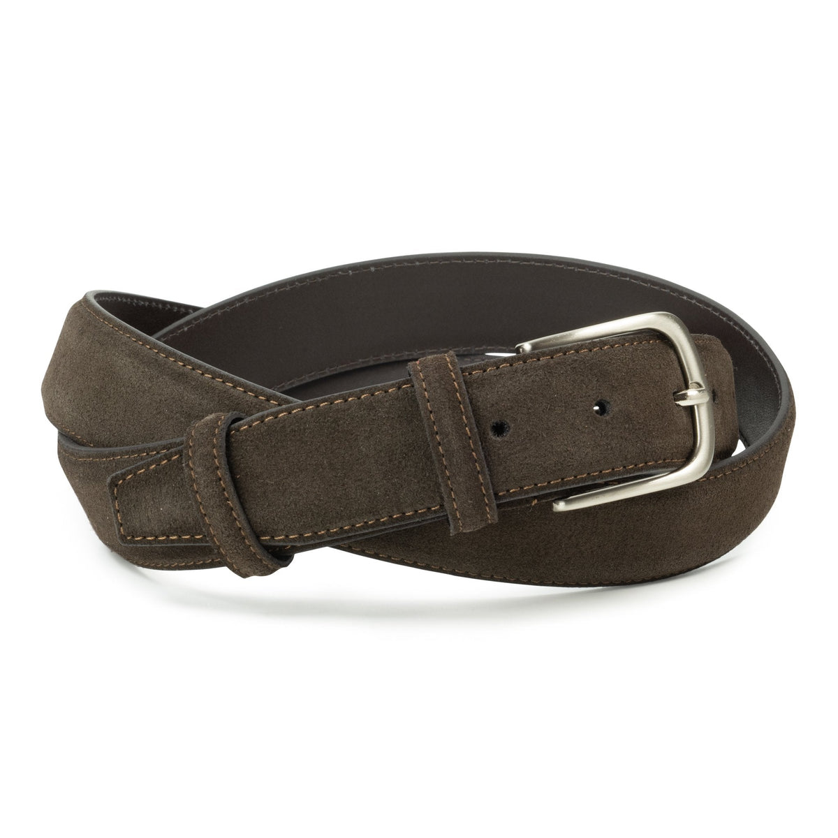 Ceinture en daim marron foncé boucle ronde 35 mm