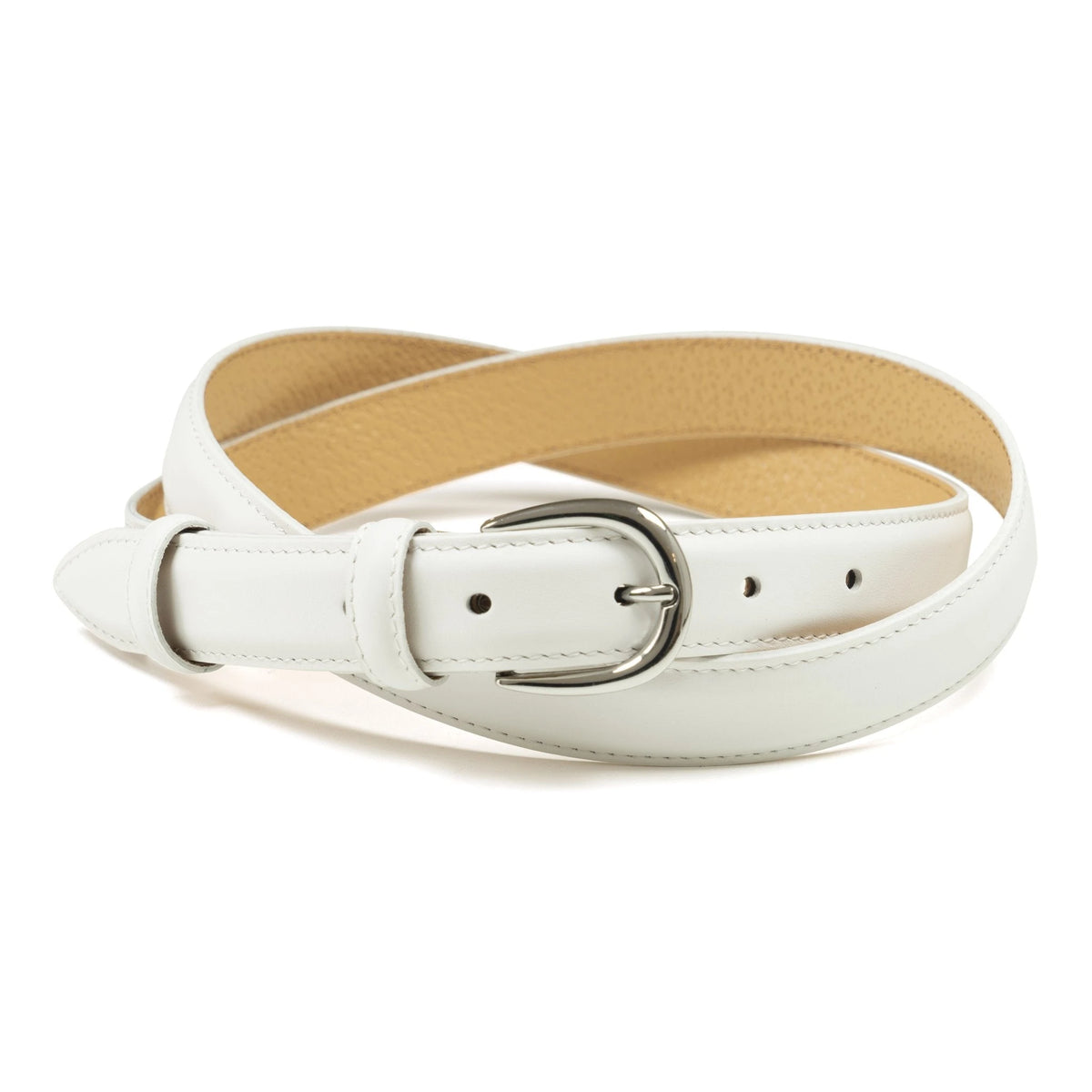 Ceinture femme cuir blanc boucle ronde fine 25 mm