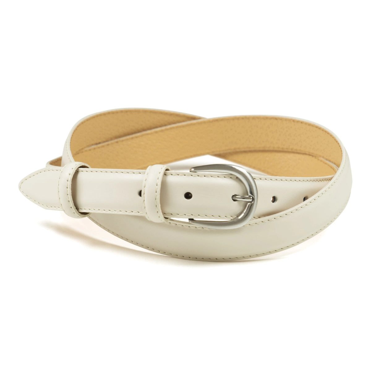 Ceinture femme cuir blanc cassé boucle ronde fine 25 mm