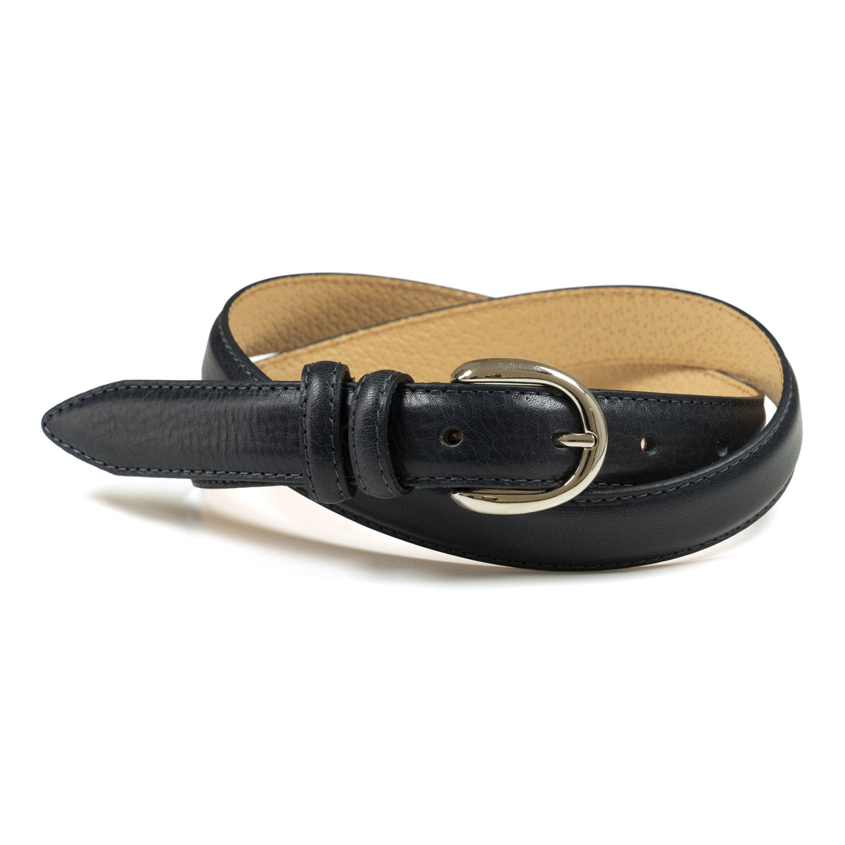 Ceinture femme cuir bleu marine boucle ronde fine 25 mm