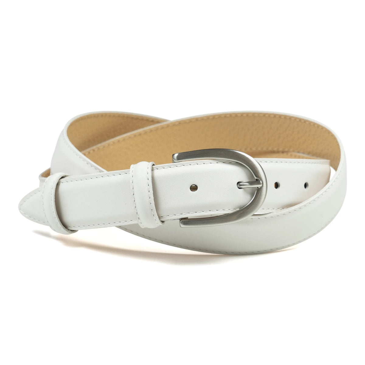 Ceinture cuir blanc boucle ronde fine 30 mm