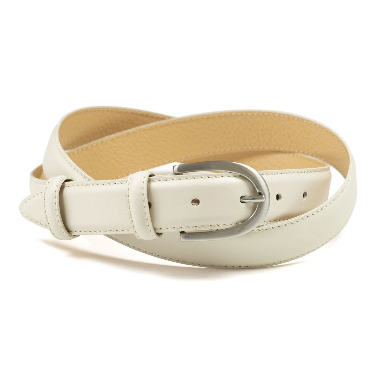 Ceinture cuir blanc cassé boucle ronde fine 30 mm