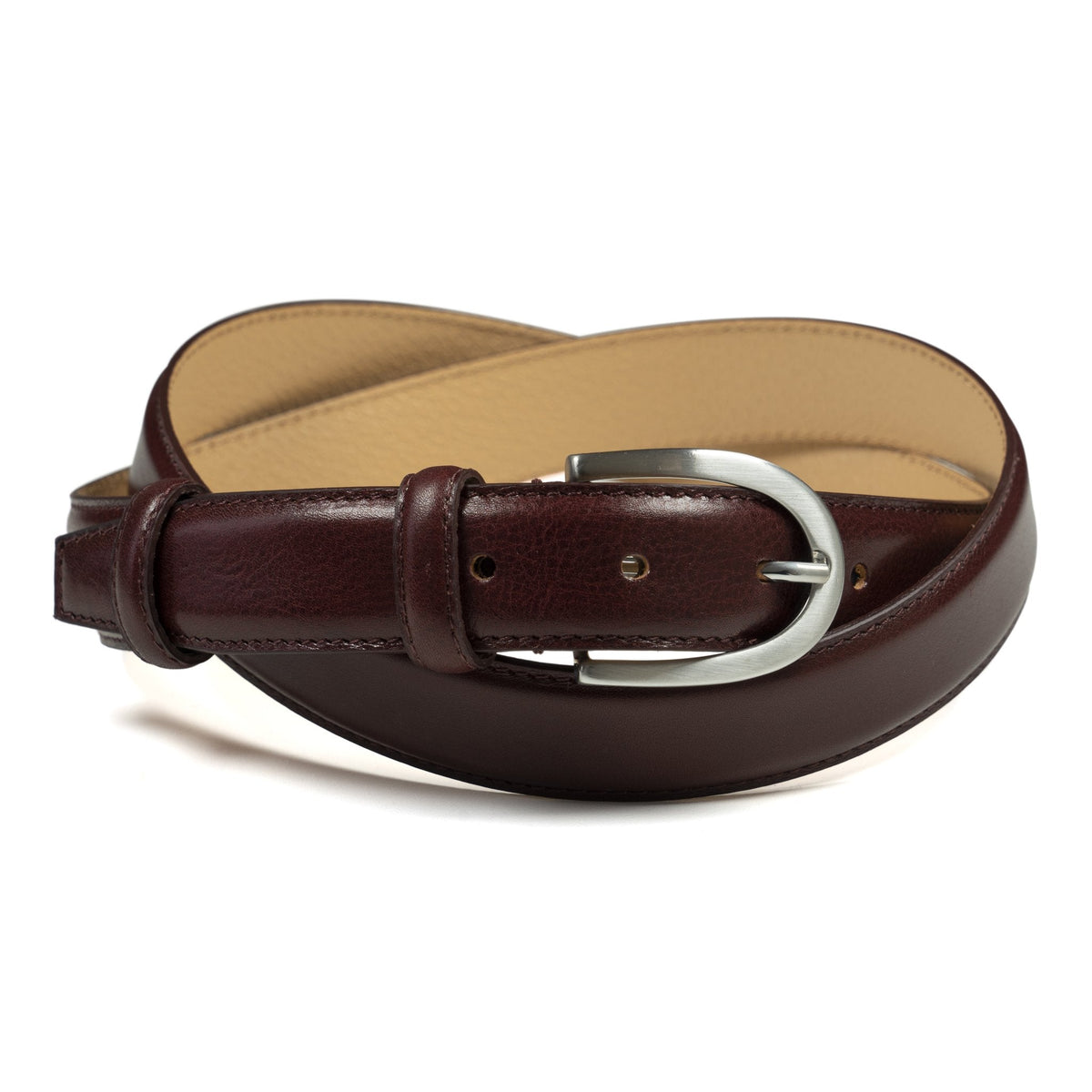 Ceinture cuir bordeaux boucle ronde fine 30 mm