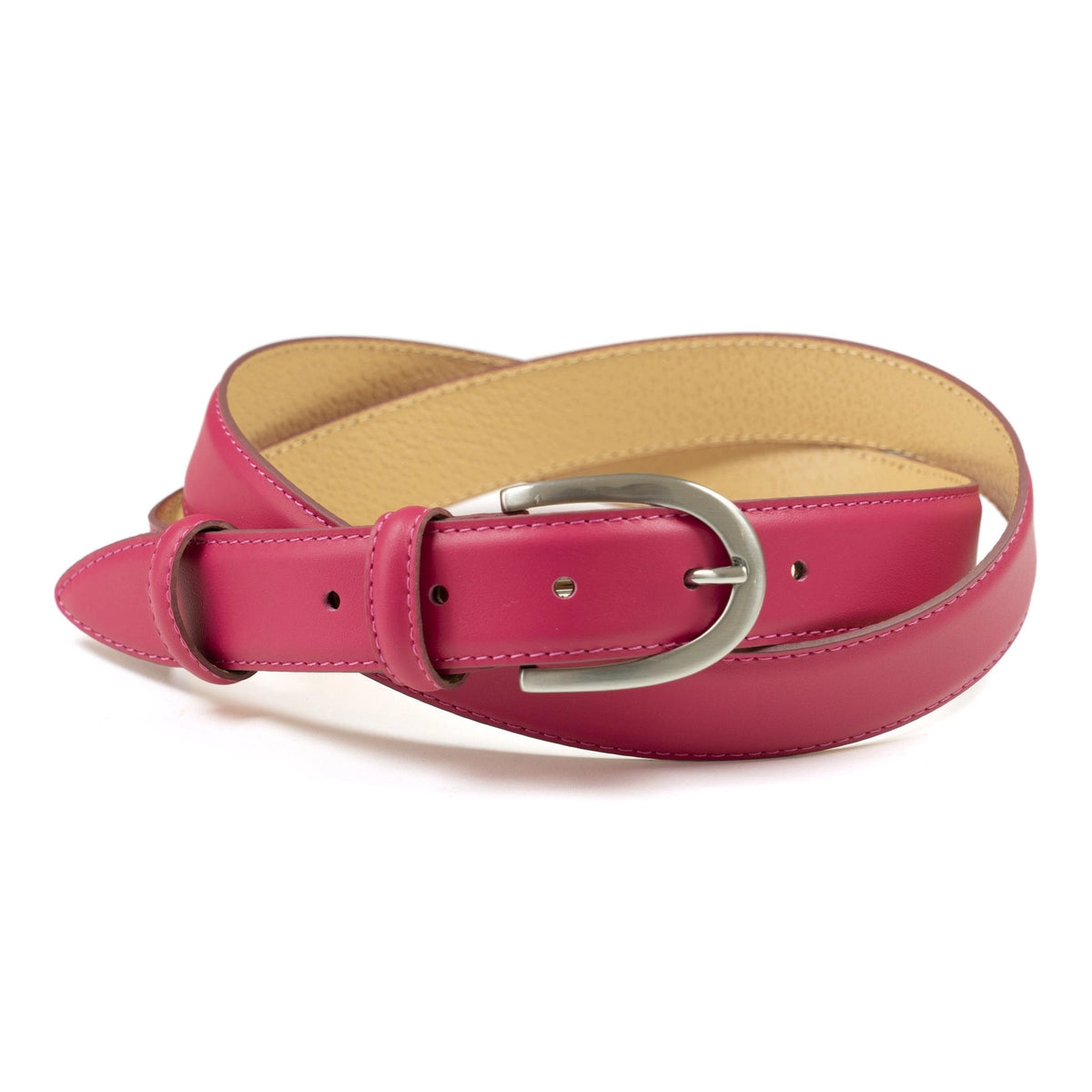 Ceinture cuir fuschia boucle ronde fine 30 mm