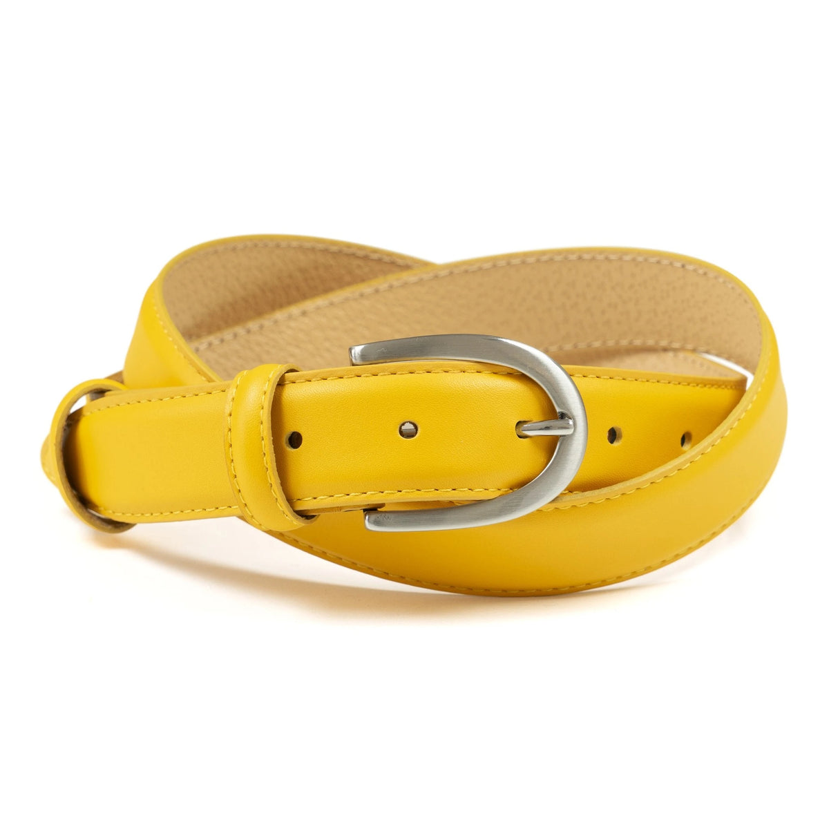 Ceinture cuir jaune boucle ronde fine 30 mm