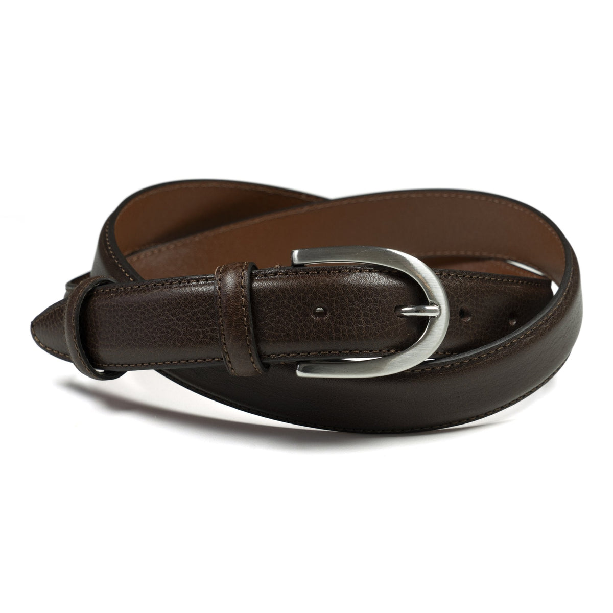 Ceinture cuir marron foncé boucle ronde fine 30 mm
