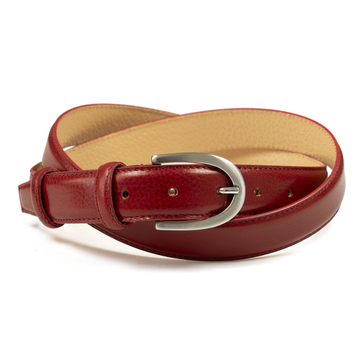 Ceinture femme cuir rouge boucle ronde fine 30 mm