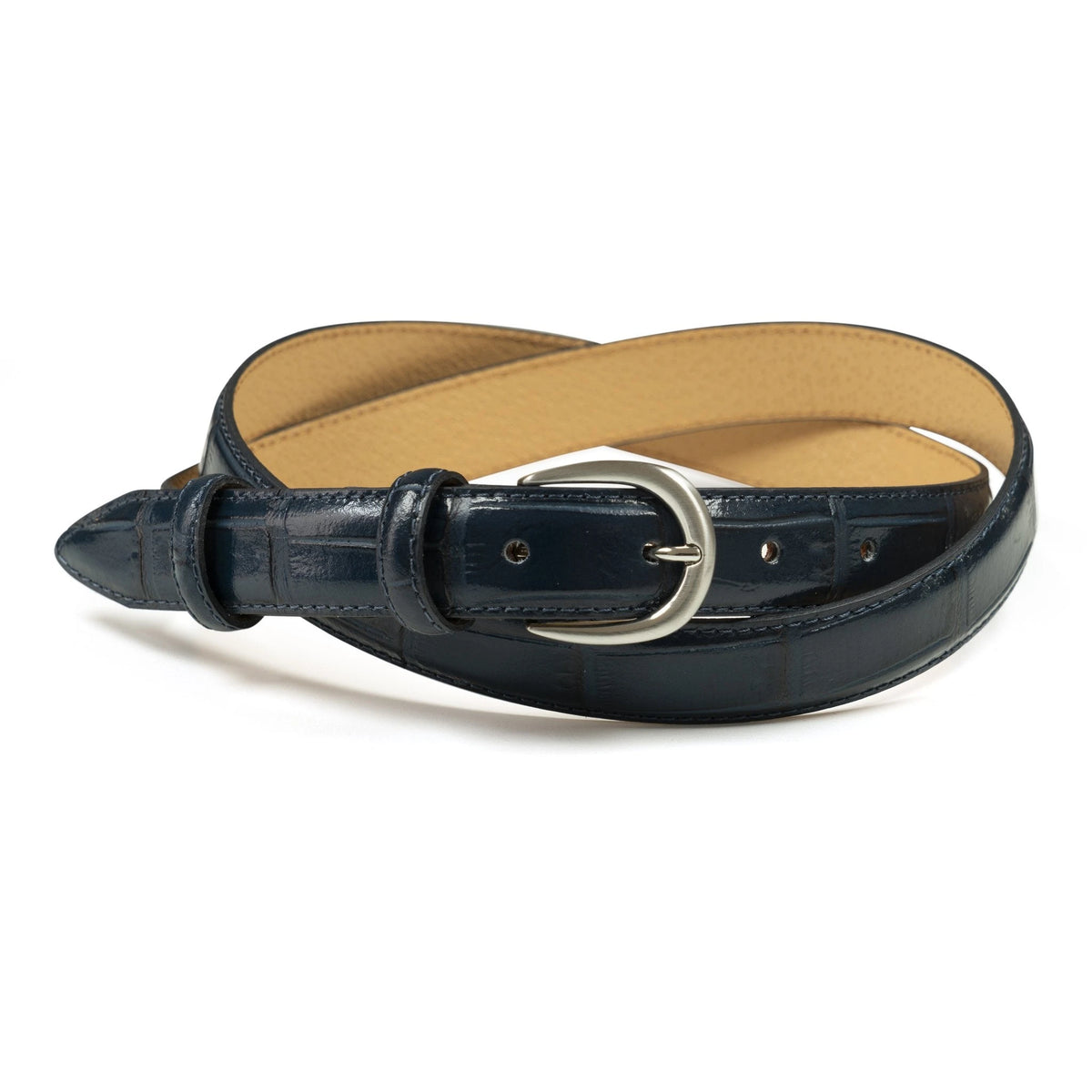 Ceinture femme cuir croco bleu marine fine 25 mm