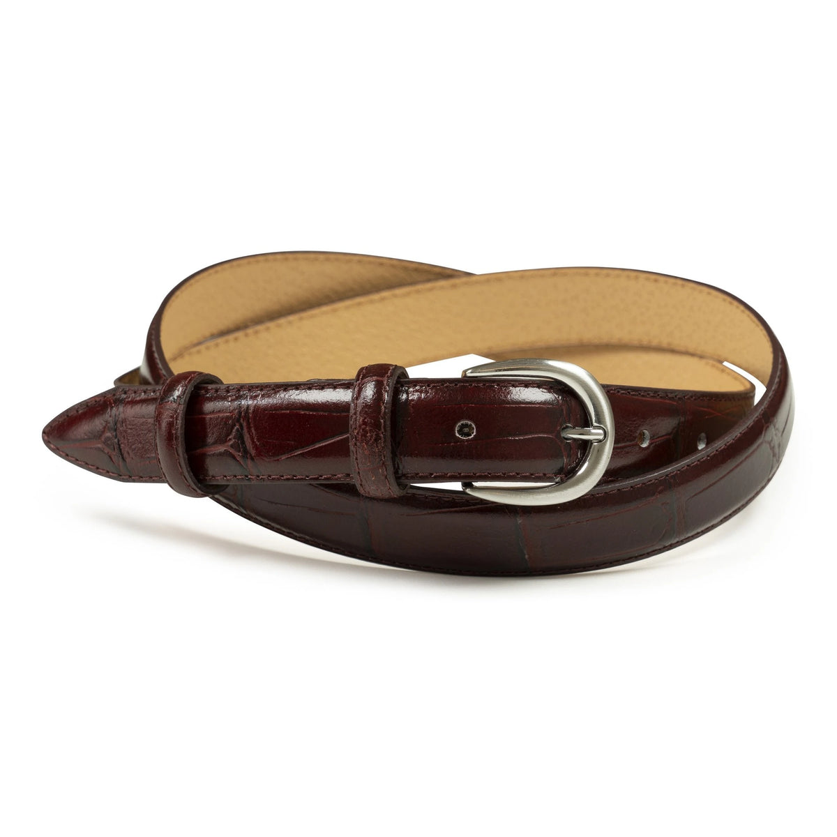 Ceinture femme cuir croco bordeaux fine 25 mm