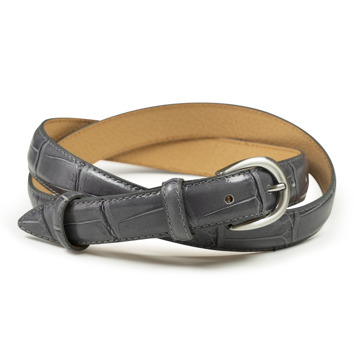 Ceinture femme cuir croco gris fine 25 mm
