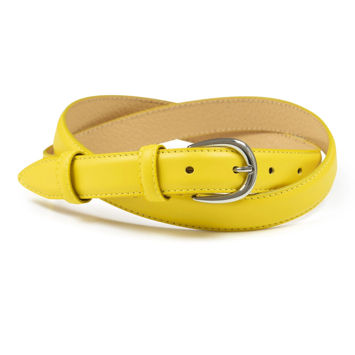Ceinture femme cuir jaune boucle ronde fine 25 mm