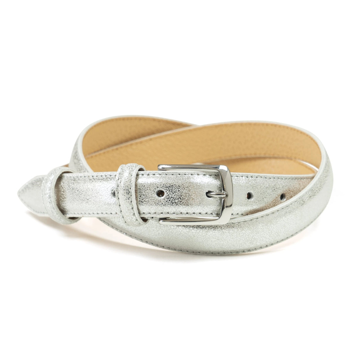 Ceinture femme cuir métallisé argenté fine 25 mm