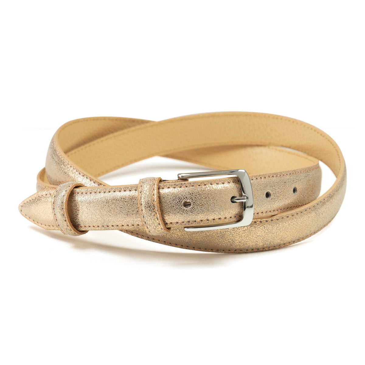 Ceinture femme cuir métallisé champagne fine 25 mm