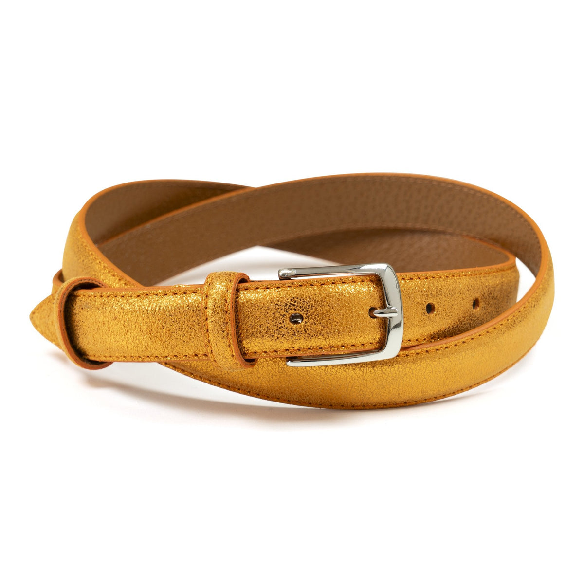 Ceinture femme cuir métallisé orange fine 25 mm