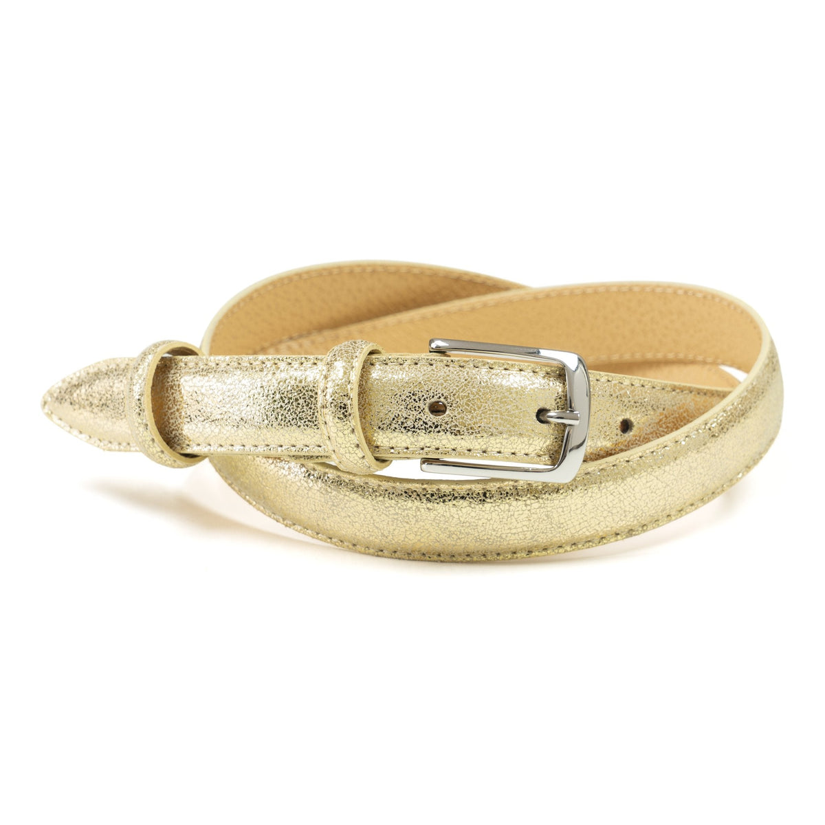 Ceinture femme cuir métallisé or clair fine 25 mm