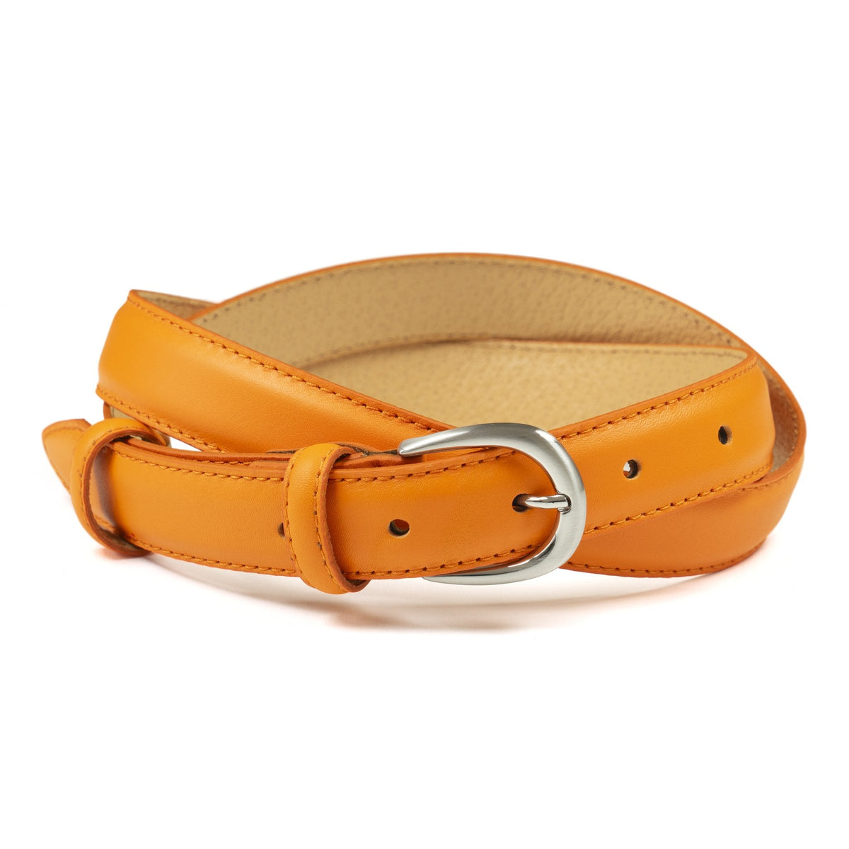 Ceinture femme cuir orange boucle ronde fine 25 mm
