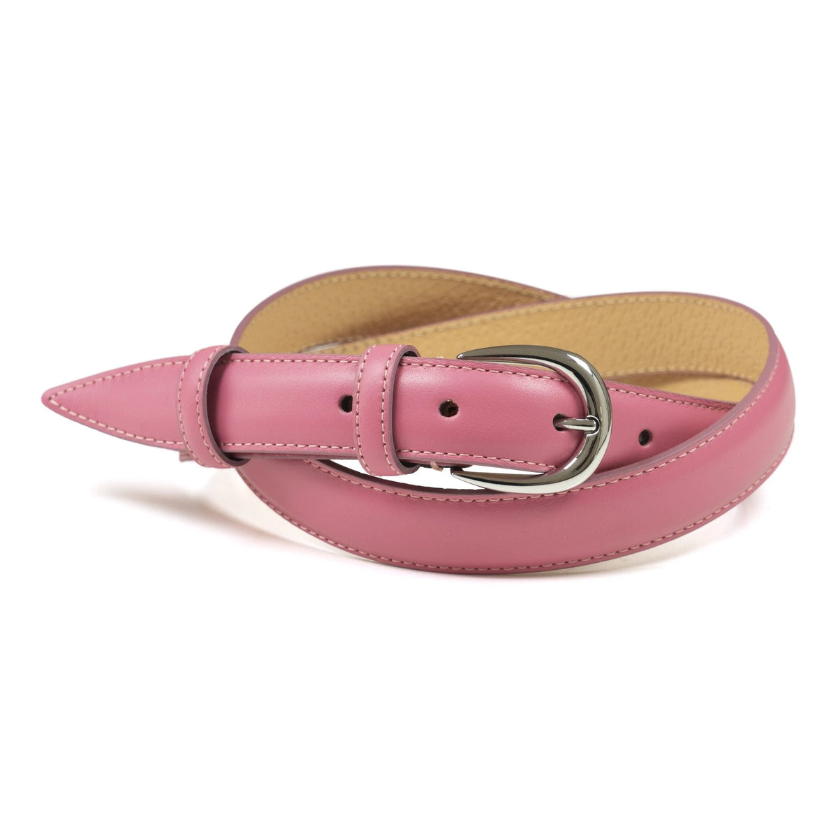 Ceinture femme cuir rose boucle ronde fine 25 mm