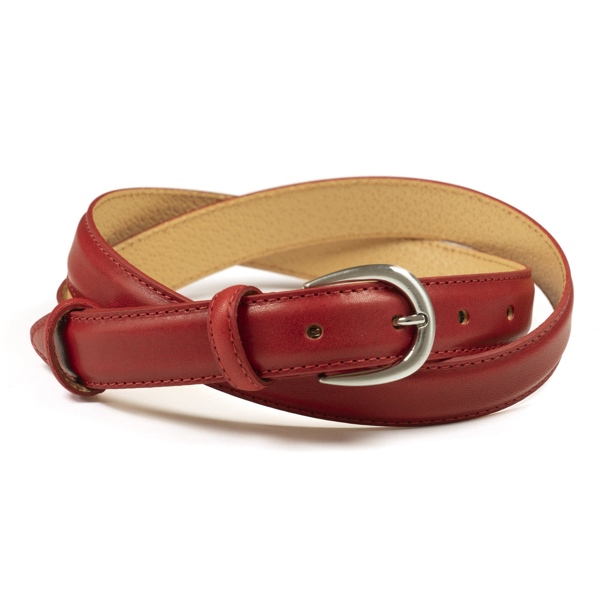 Ceinture femme cuir rouge boucle ronde fine 25 mm