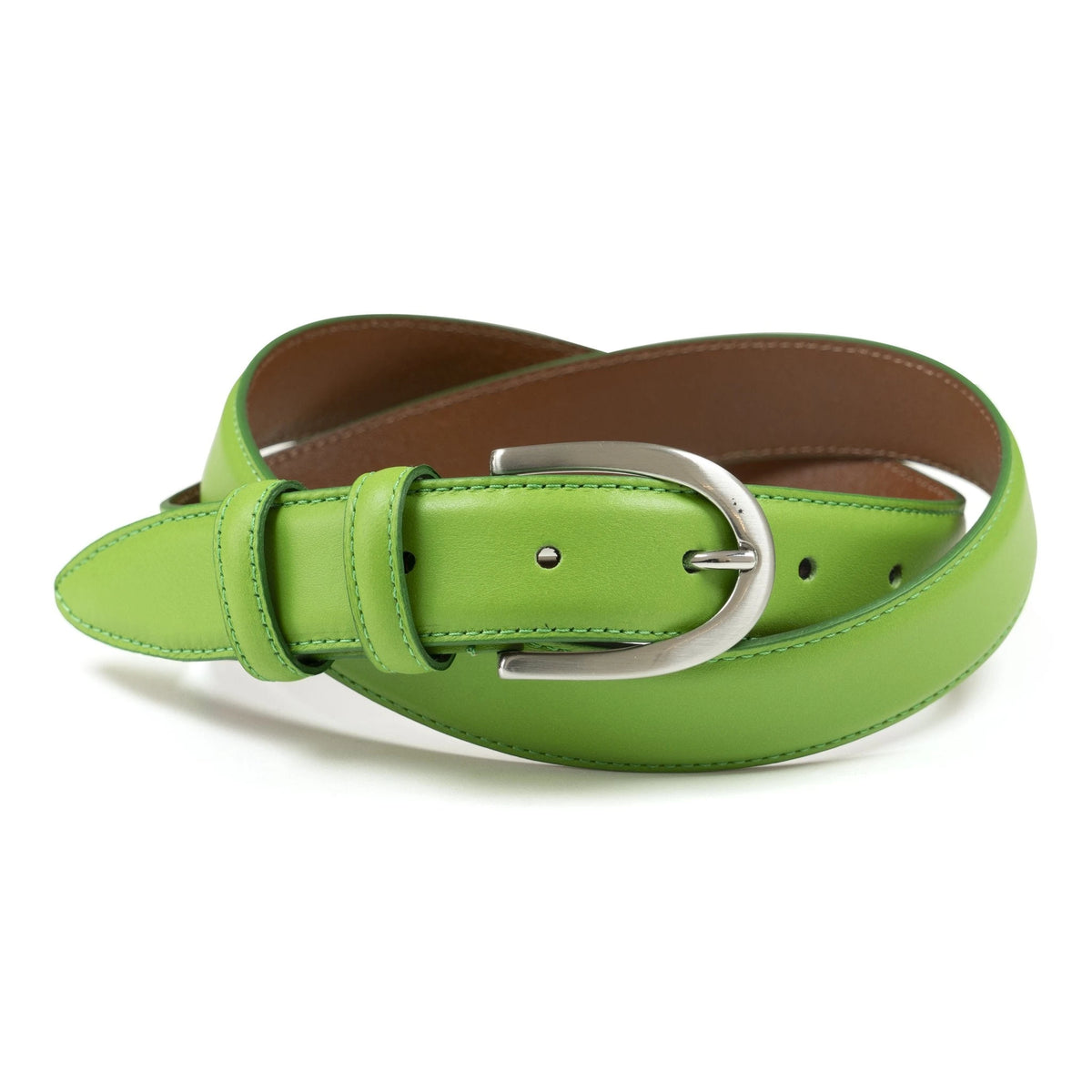 Ceinture femme cuir vert pomme boucle ronde fine 30 mm
