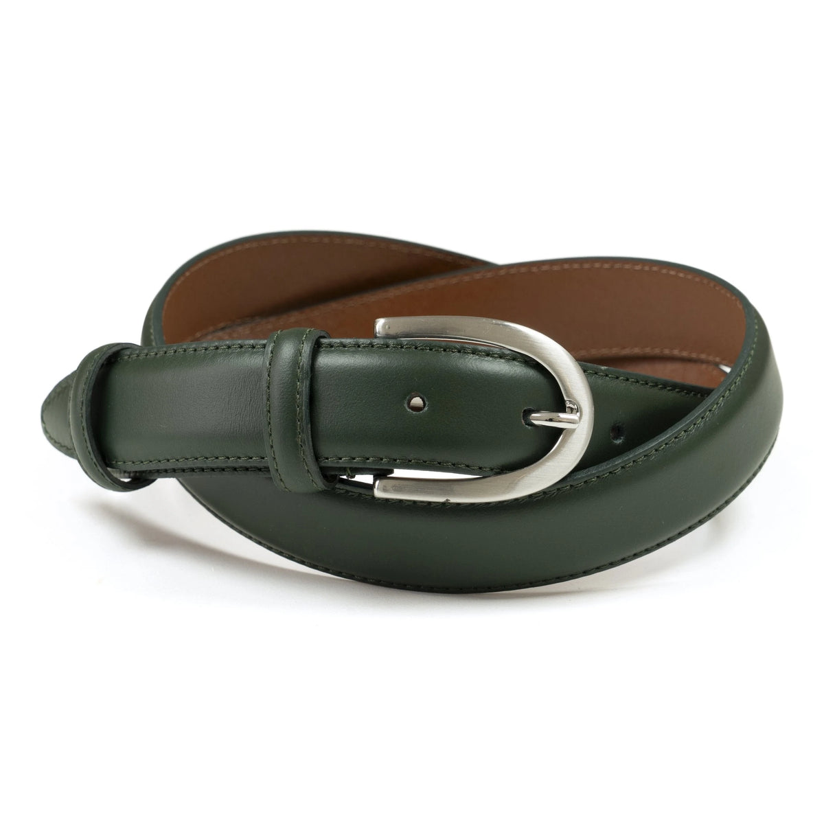 Ceinture femme cuir vert sapin boucle ronde fine 30 mm