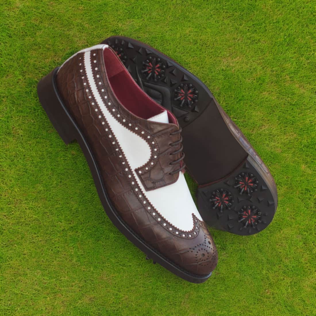 Derby Longwing de golf en cuir blanc et croco marron – vue 4