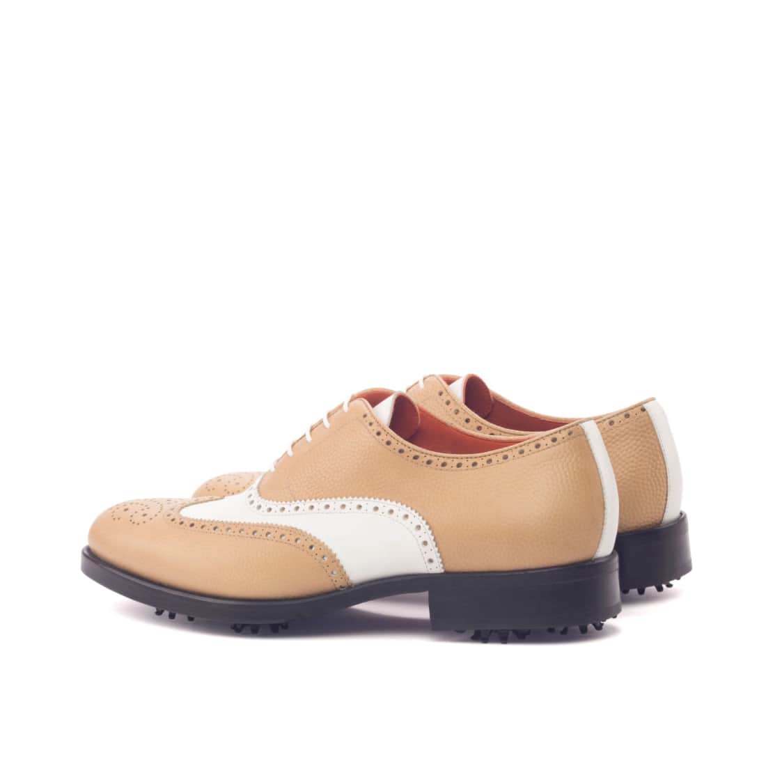 Richelieu Brogue de golf en cuir grainé beige et blanc – vue 3