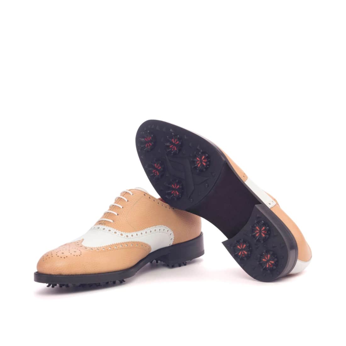 Richelieu Brogue de golf en cuir grainé beige et blanc – vue 2