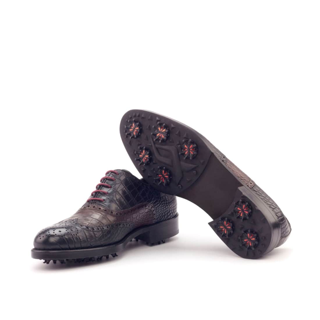 Richelieu de golf en cuir croco noir et marron foncé – vue 2