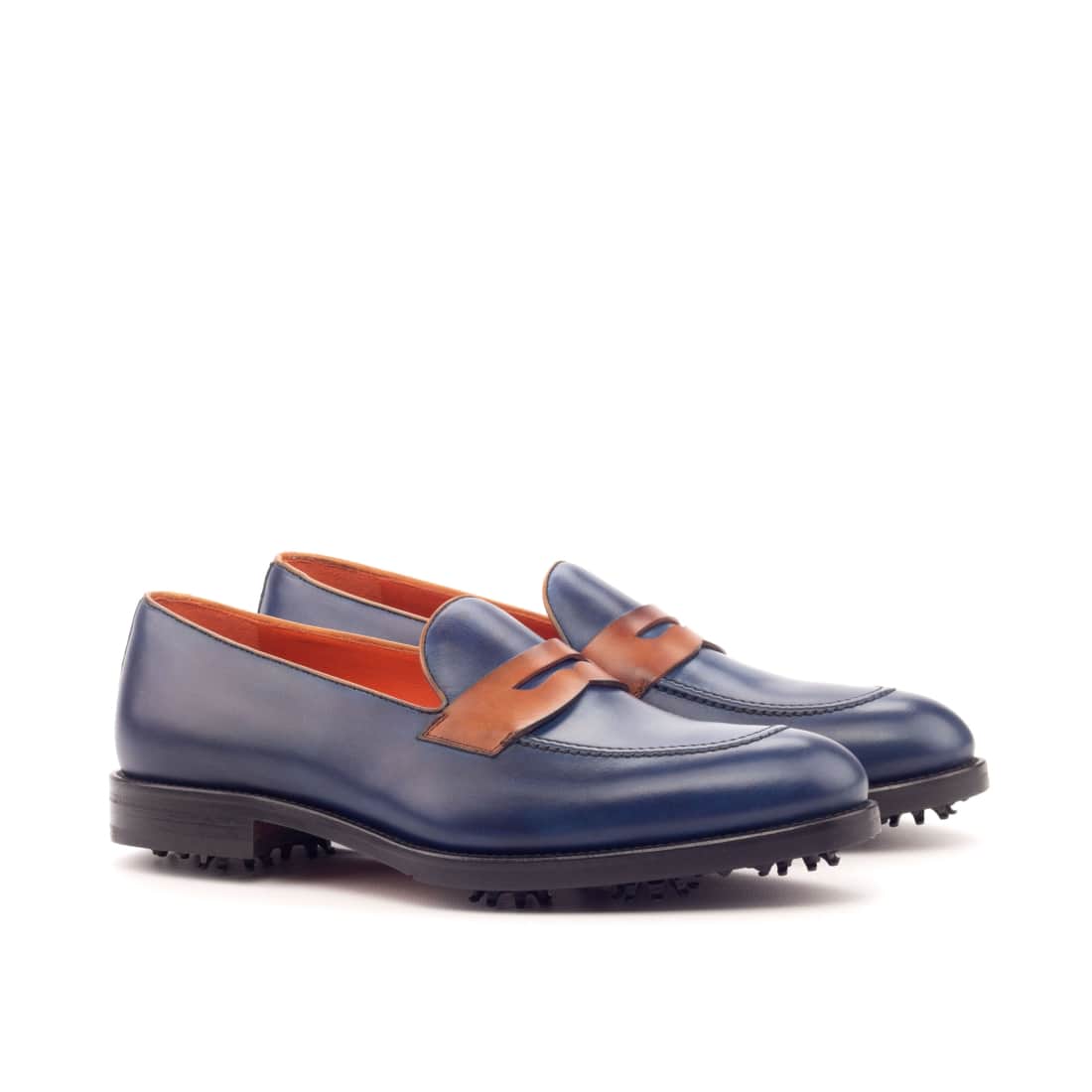 Mocassins de golf en cuir marine et cognac