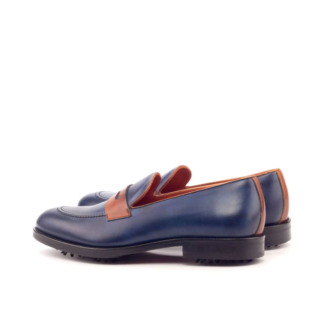 Mocassins de golf en cuir marine et cognac – vue 3