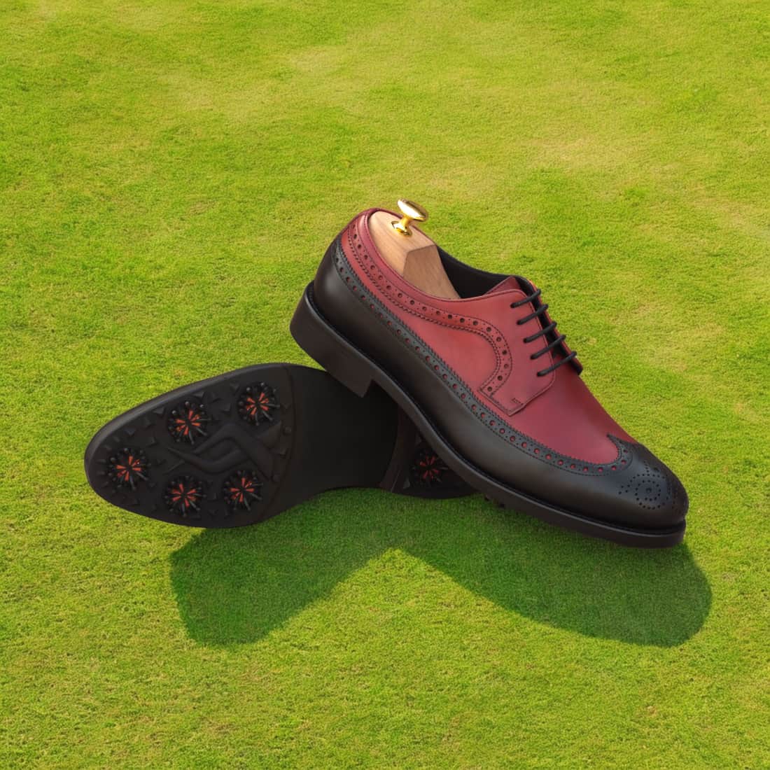Derby Longwing de golf en cuir noir et rouge – vue 4