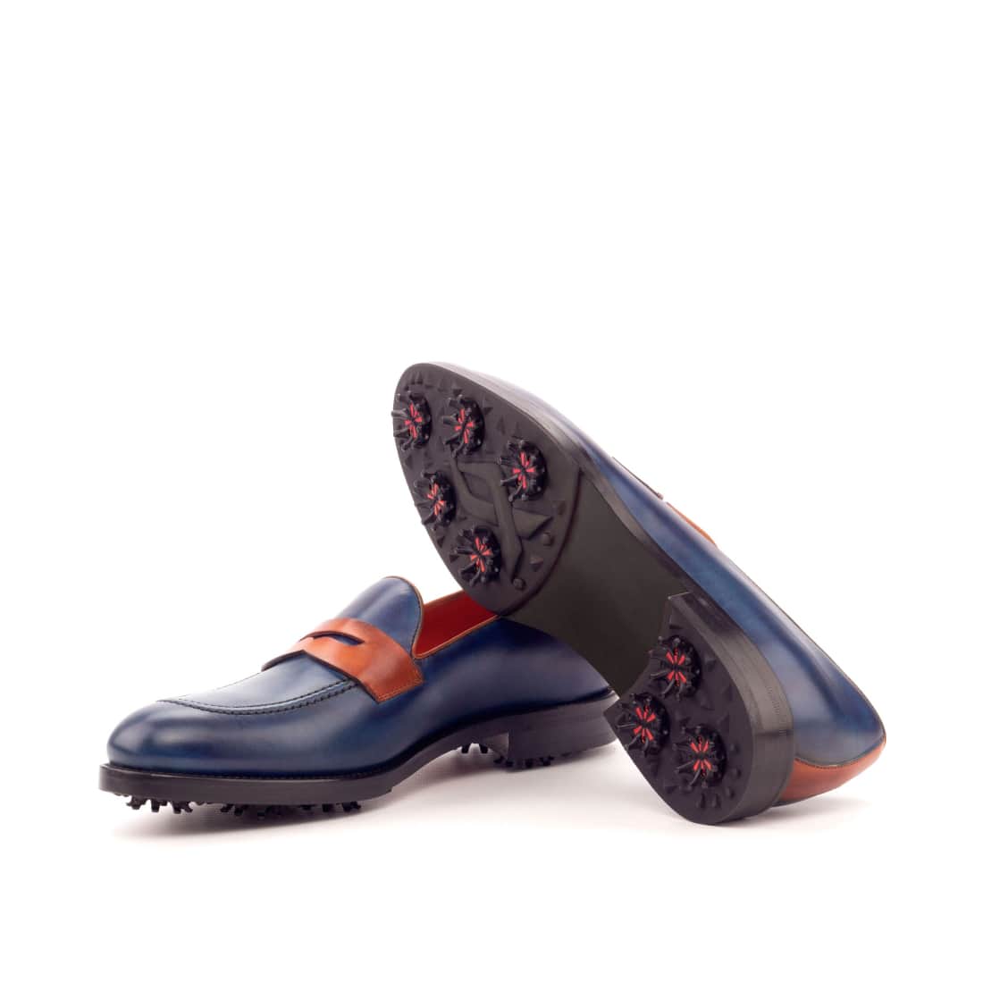 Mocassins de golf en cuir marine et cognac – vue 2