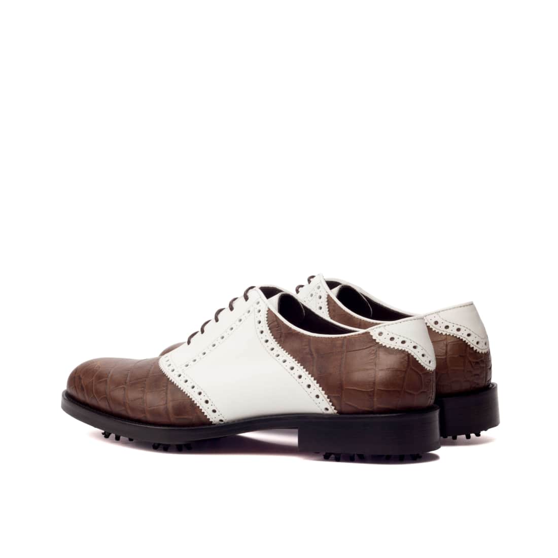Richelieu de golf en cuir croco marron et blanc – vue 3