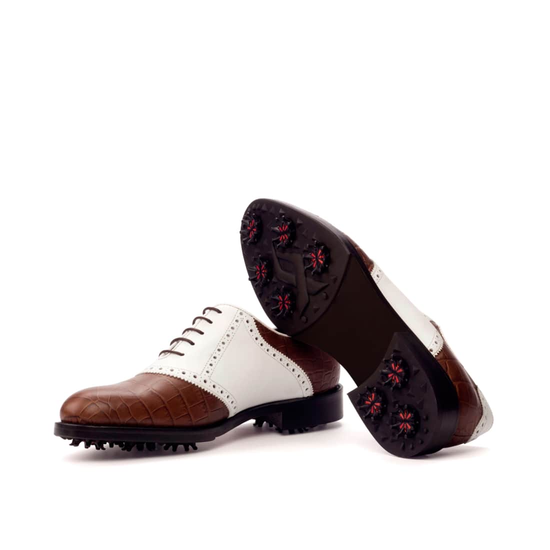 Richelieu de golf en cuir croco marron et blanc – vue 2