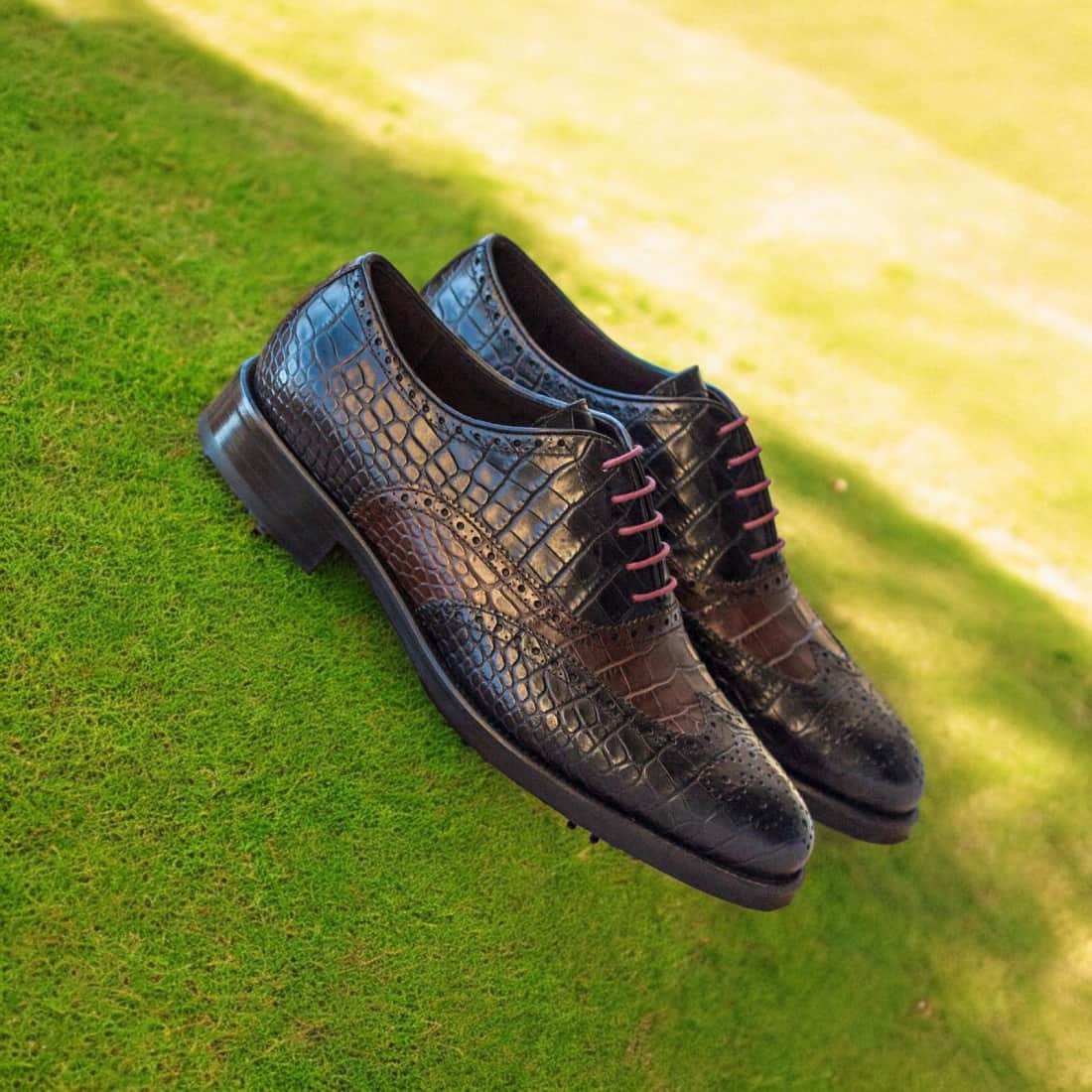 Richelieu de golf en cuir croco noir et marron foncé – vue 4