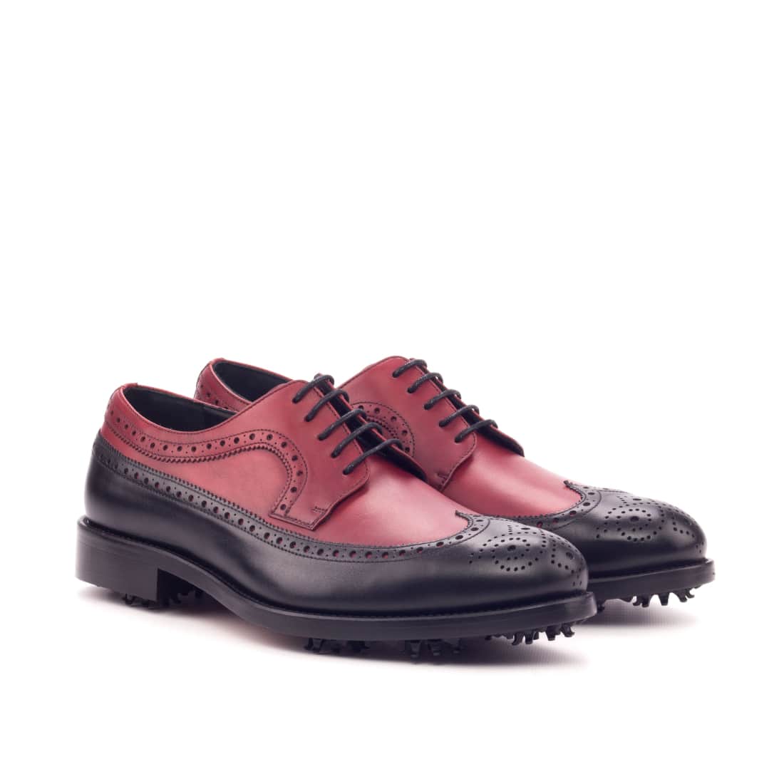 Derby Longwing de golf en cuir noir et rouge