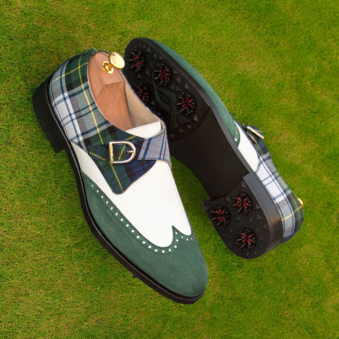 Derby à boucle de golf en daim vert et tartan – vue 4