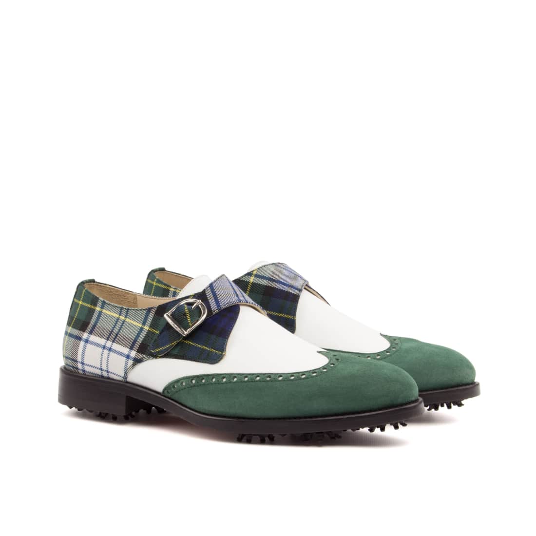 Derby à boucle de golf en daim vert et tartan