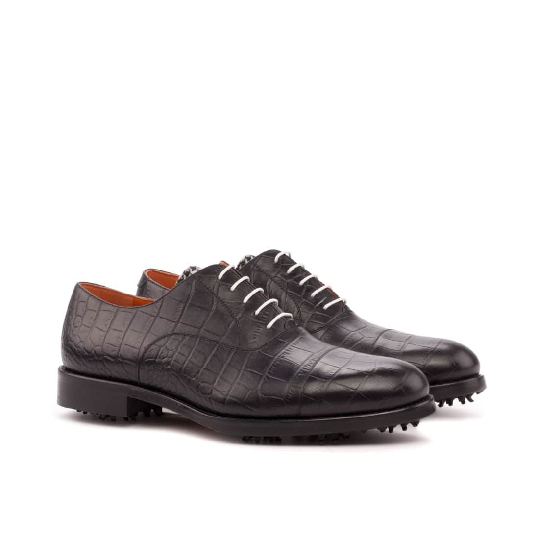 Richelieu bout droit de golf en cuir croco noir